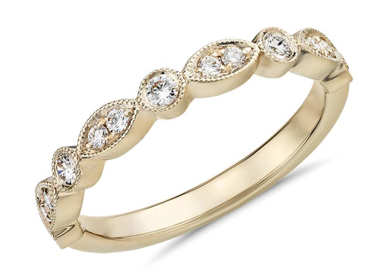 Halbe gelbes Goldband-Ring Fancy Cut Handhabung am Boden VS1 0.28ct der Ewigkeits-14K Greifer-Einstellung