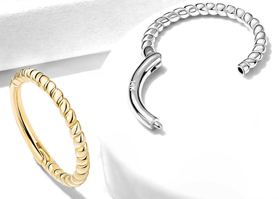 Verdrehter Goldnasen-Ring 18G, Nasenpiercing Clicker des Seil-14k für Geschenk