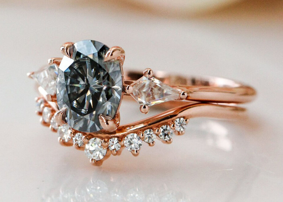 Graufarbe 1ct Labor gewachsene Moissanite Ring-9K für Verpflichtung ODM