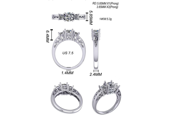 Schmuck gediegenen Golds 0.8ct 14k, Krappenfassung RD5.85mm Diamond Three Stone Ring