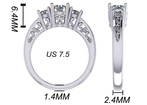 Schmuck gediegenen Golds 0.8ct 14k, Krappenfassung RD5.85mm Diamond Three Stone Ring