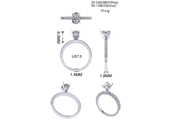 Karat-ovale Diamond Rings 2.45g des Rundschnitt-1,5 Größe Gewichts-OV8×6MM für Verpflichtung