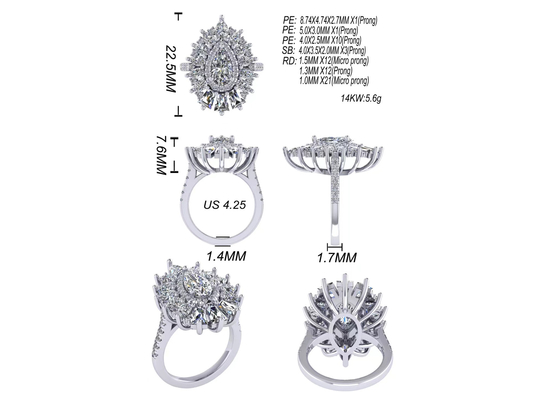 Halo-Diamond Engagement Ring White Gold-Farbe 1.5ct 49pcs überzog klassische ODM