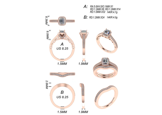 Schmuck gediegenen Golds 0.8ct 14K, stieg Goldverlobungsring einstellte RA5.6×4.5MM