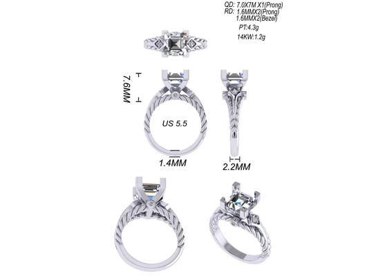 Goldprinzessin Cut Moissanite Diamond Gemstone Promise Rings 14K