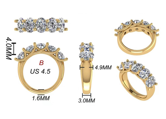 Ovales gelbes Goldverlobungsring 6.43x 4.7x3.03mm des Brillantschliff-18k ODM