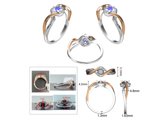 Schmuck-Übergang gediegenen Golds des Tanzanite-Schmuck-14K versieht RD6.4MM-Hauptstein mit einem Band