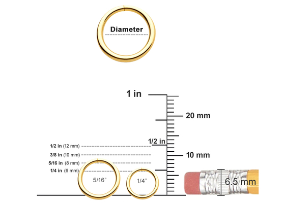 durchbohrender Ring 1/4inches 5/16inches 3/18inches des Gold14k für Nasen-Lippenohr
