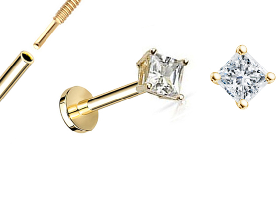 Prinzessin Cut Diamond Stud Earrings Dia 3×3mm des Gold14k ODM für Jahrestag