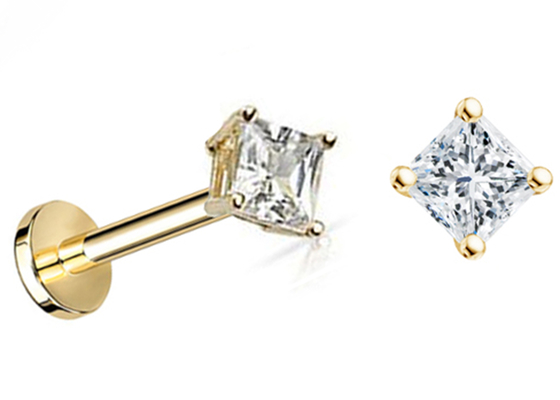 Prinzessin Cut Diamond Stud Earrings Dia 3×3mm des Gold14k ODM für Jahrestag