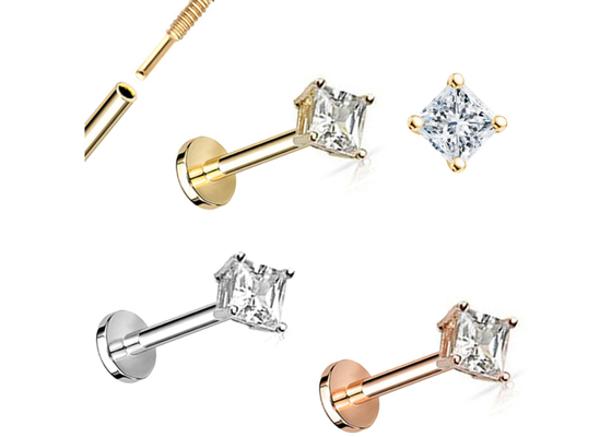 Prinzessin Cut Diamond Stud Earrings Dia 3×3mm des Gold14k ODM für Jahrestag