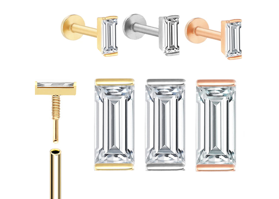 Körperpiercing-Schmuck-Ohrring Soem-ODM des Gold14k mit Rechteck-Diamanten