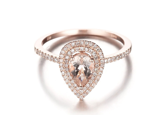 Birne schnitt doppeltes Gewicht 0.79ct ODM des Halo Morganite-Verlobungsring-6×9MM