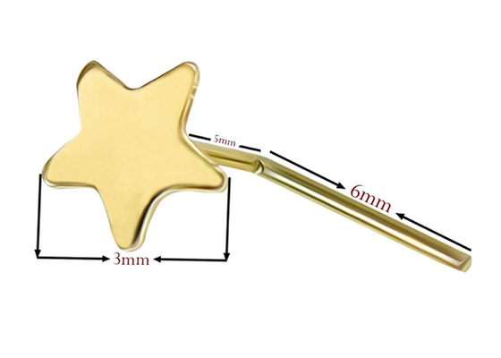 3mm formen einfaches Goldnasenpiercing L Stern-18K 0.6mm Stärke