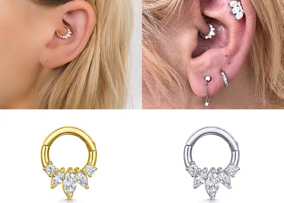 Goldmarquise cuts 14K clicker, der den Greifer vier einstellt Art für Scheidewand Daith-Nase durchbohrt