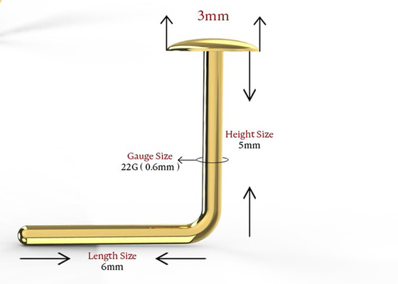 L formen Nasenpiercing-Knopf-Art des Gold18k für Frauen 6mm + 5mm Länge