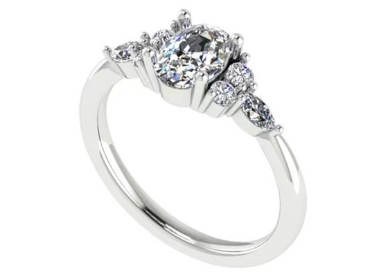 Soem ovaler Diamond Engagement Ring, runde Größe des Weißgold-Ringes 7.19x5.15x3.17mm