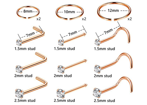ODM 18k Rose Gold Nose Ring, natürlicher Diamant Nasenpiercing-Pin Withs 1.5-2.5mm