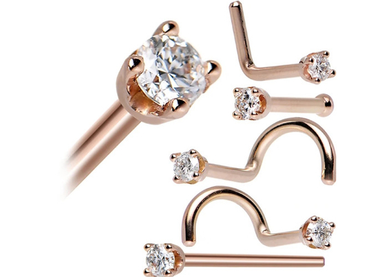 ODM 18k Rose Gold Nose Ring, natürlicher Diamant Nasenpiercing-Pin Withs 1.5-2.5mm