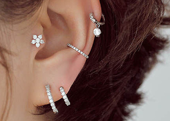 Diamanten 0.1ct Tragus-durchbohrender Ring, Weißgold-Nase Ring Inner Dia 8-15mm