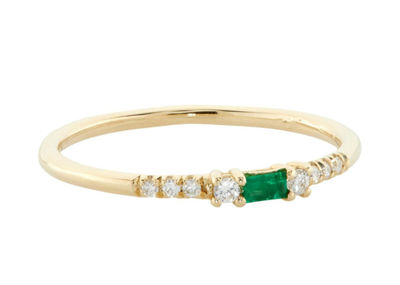 4×6mm Stangenbrot schnitt Emerald Ring, 14k gelbes Gold Emerald Ring Fashion Style