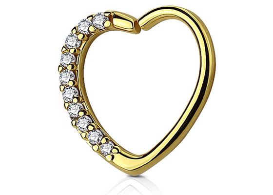 Klassischer Knorpel-Band-Ohrring des Gold14k, Herz-Form 16G Diamond Cartilage Earring