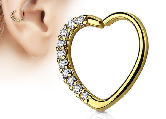 Klassischer Knorpel-Band-Ohrring des Gold14k, Herz-Form 16G Diamond Cartilage Earring