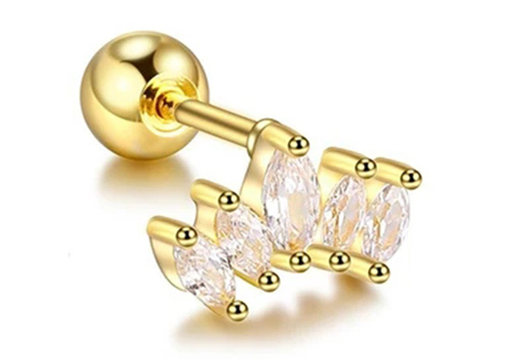 Krone 16g formen Länge der Goldkörperpiercing-Schmuck-Ohrring-6mm mit Mq-Diamanten