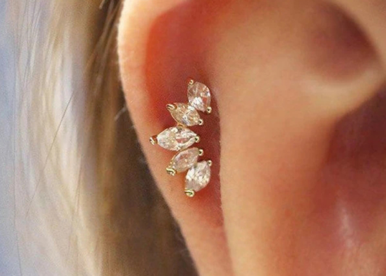 Krone 16g formen Länge der Goldkörperpiercing-Schmuck-Ohrring-6mm mit Mq-Diamanten