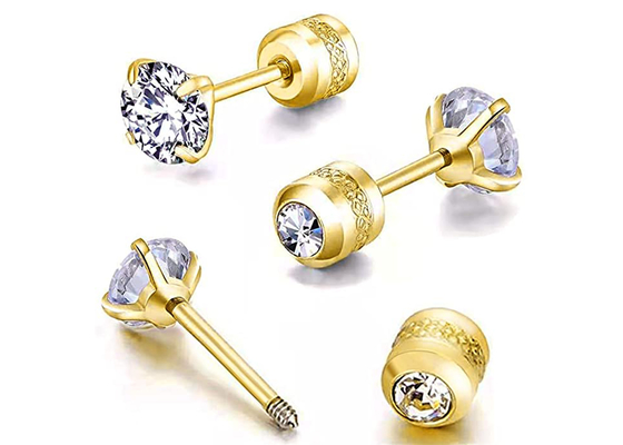 Hypoallergenic Flachrücken-Bolzen-Ohrringe des Gold14k mit 2mm 4mm kleinem rundem Diamanten