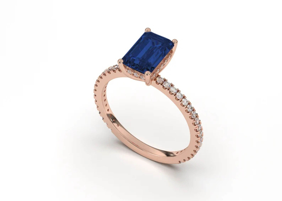 Blaue Größe Sapphire Real Diamond Jewellery Rings Emerald Cut 8×6mm