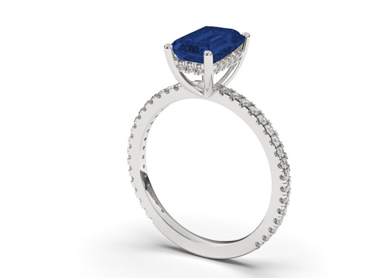 Blaue Größe Sapphire Real Diamond Jewellery Rings Emerald Cut 8×6mm