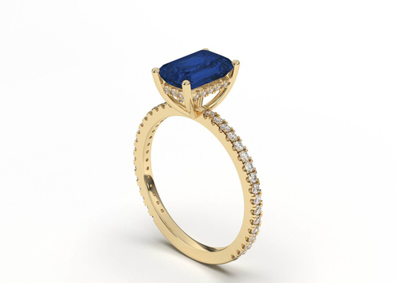 Blaue Größe Sapphire Real Diamond Jewellery Rings Emerald Cut 8×6mm
