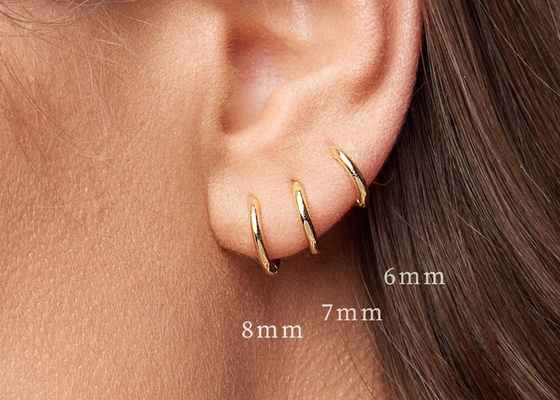 6mm 12mm Gold-9k Huggie-Ohrringe, 10mm Köstlichkeit Huggie-Band-Ohrringe Soem