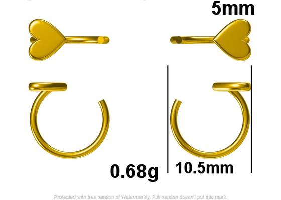 Goldohrring-kleines Herz Huggie-Band-9K formen Dia Inner 8mm äußeres 10.5mm