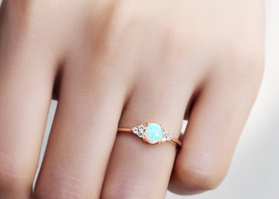 Cobochon schnitt Ring des Gold9k, natürliche Opal Ring 5×7MM Größe 0.5ct