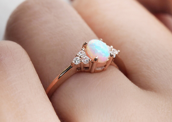 Cobochon schnitt Ring des Gold9k, natürliche Opal Ring 5×7MM Größe 0.5ct