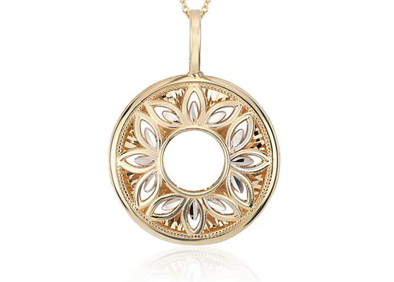 Mit Filigran geschmücktes Form-Diamond Pendant Necklace Yellow Gold Soem-mit BlumenoDM