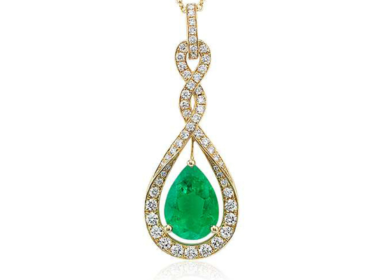 Birne schnitt Halsketten des Gold14k mit natürlicher grüner Größe Emerald Tiny Diamonds 6×8MM