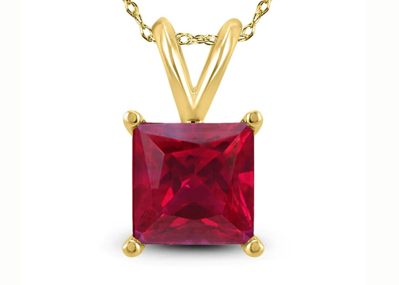 Halsketten 7×7MM Gold14k mit Ruby Pendant 2ct für Verpflichtung