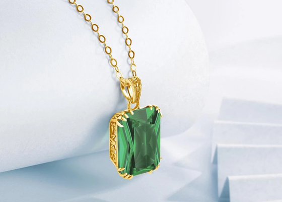 Goldhalsketten 2.67ct 8×10mm der Weinlese-14K mit natürlichem Emerald Pendant