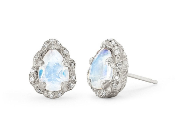 Wasser-Tropfen facettierte Ohrringe des Gold9k mit 6×8MM Moonstone wirklichem Diamanten