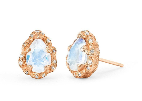 Wasser-Tropfen facettierte Ohrringe des Gold9k mit 6×8MM Moonstone wirklichem Diamanten