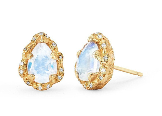Wasser-Tropfen facettierte Ohrringe des Gold9k mit 6×8MM Moonstone wirklichem Diamanten