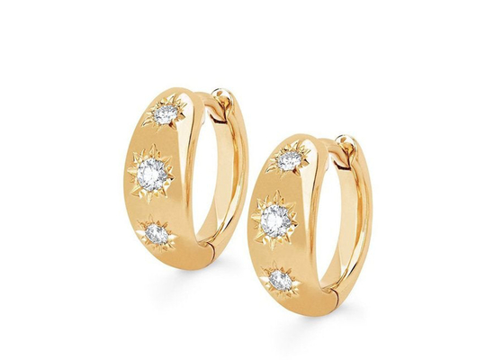 12mm Größen-Gold-Huggie-Band-Ohrringe mit 0.16ct Rundschnitt CZ