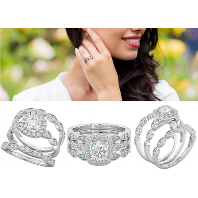 Halo-Diamond Engagement Ring Set Claw-Krappenfassungs-Art 51pcs 0.51CT