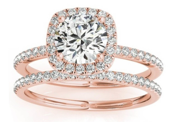 Zinken-Quadrat Diamond Rose Gold Ring, 0.35CT verstecktes Halo-Verlobungsring ODM