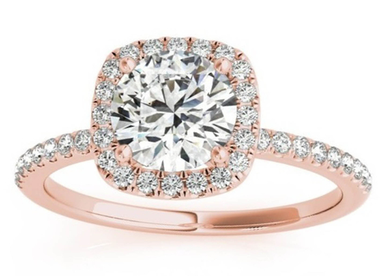 Zinken-Quadrat Diamond Rose Gold Ring, 0.35CT verstecktes Halo-Verlobungsring ODM